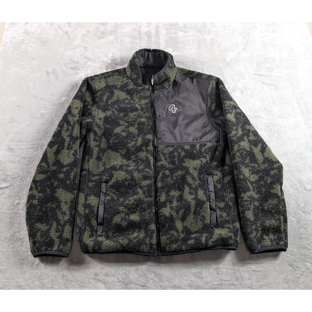 Fourlaps Jacket Mens Small Green Black Camo Reversible Sherpa Fleece Full Zip